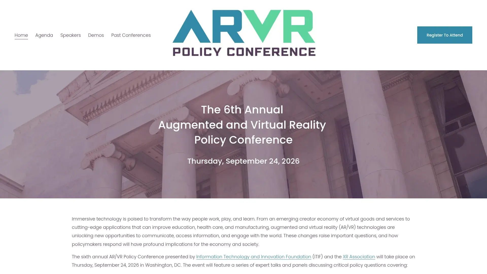 The AR/VR Policy Conference 2026 website