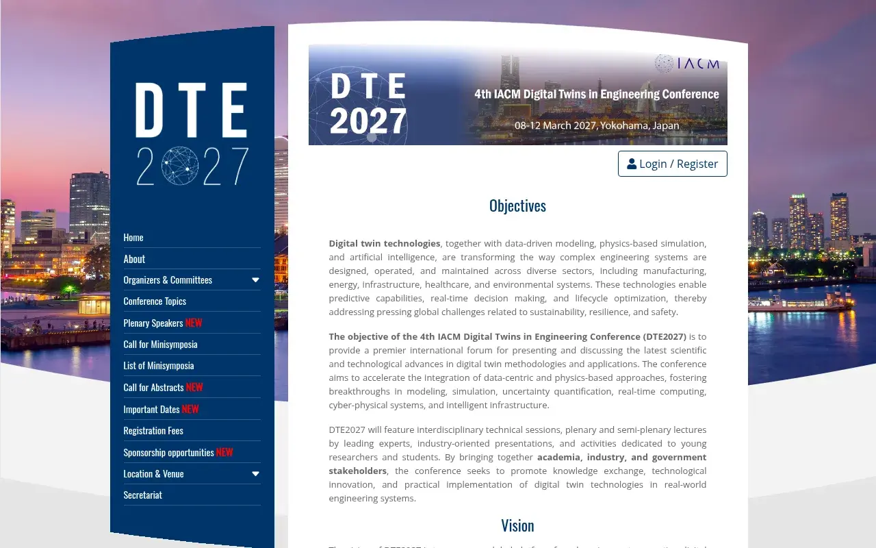 The 4th IACM Digital Twins in Engineering Conference (DTE 2027) website
