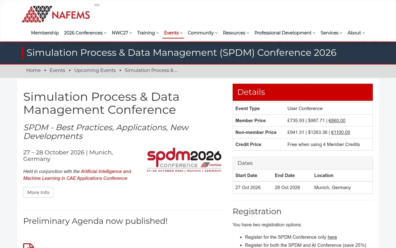 The NAFEMS SPDM Conference 2026 website
