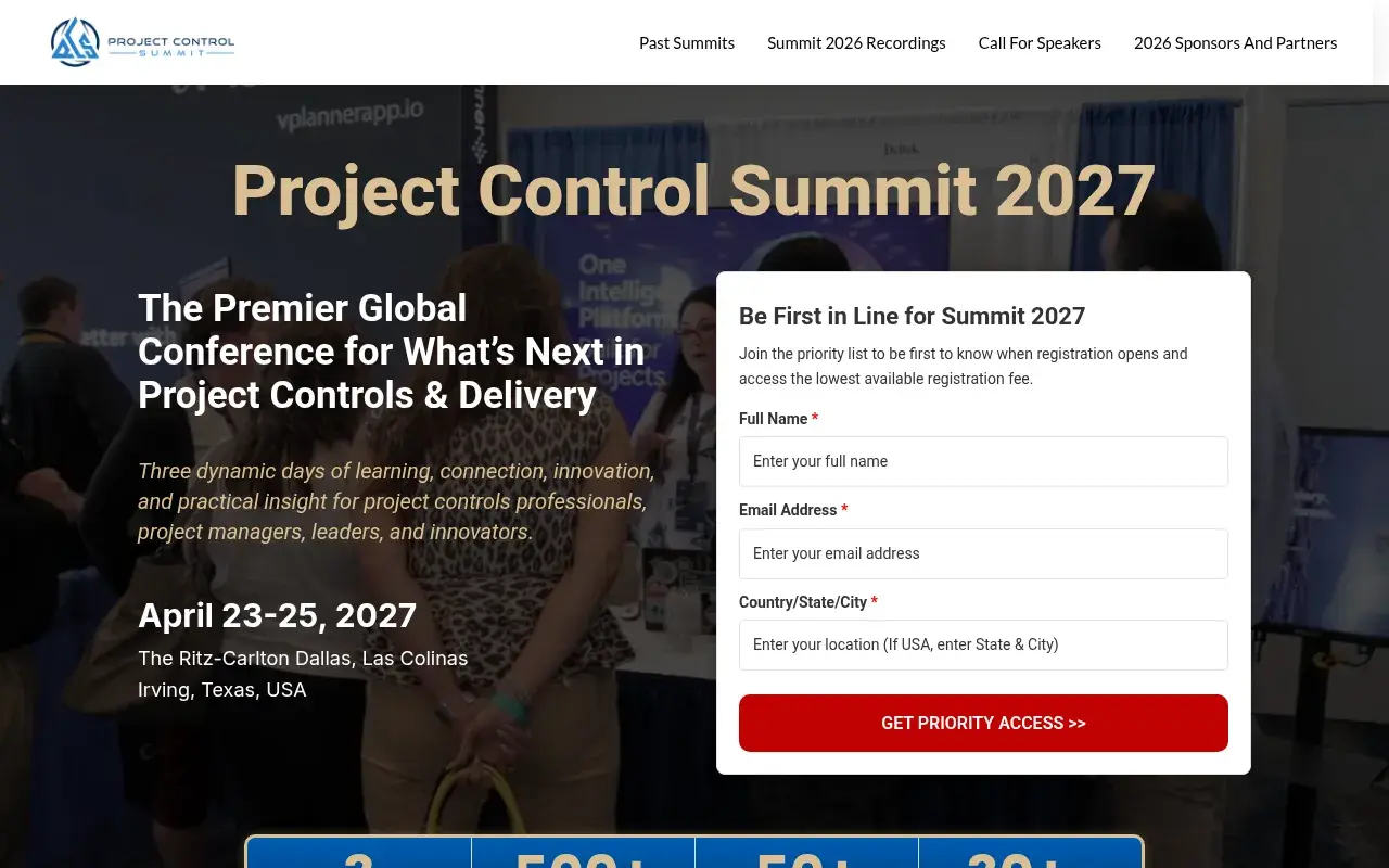 The Project Control Summit 2027 website