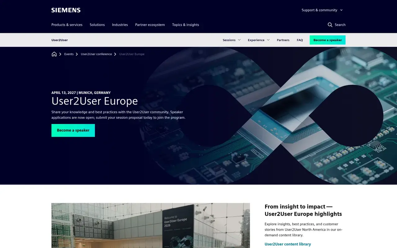 The Siemens EDA User2User Europe website