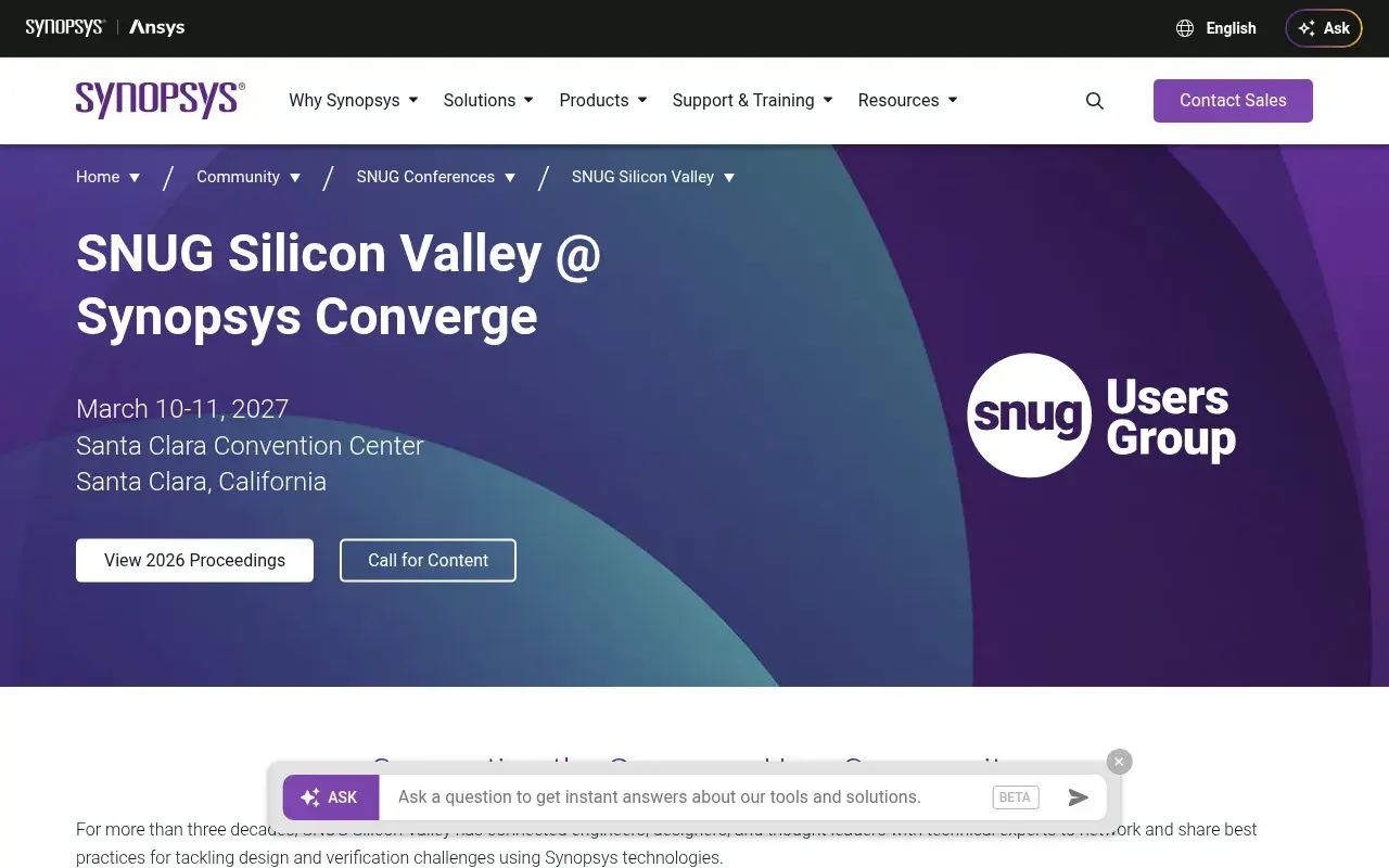 The Synopsys SNUG Silicon Valley 2027 website