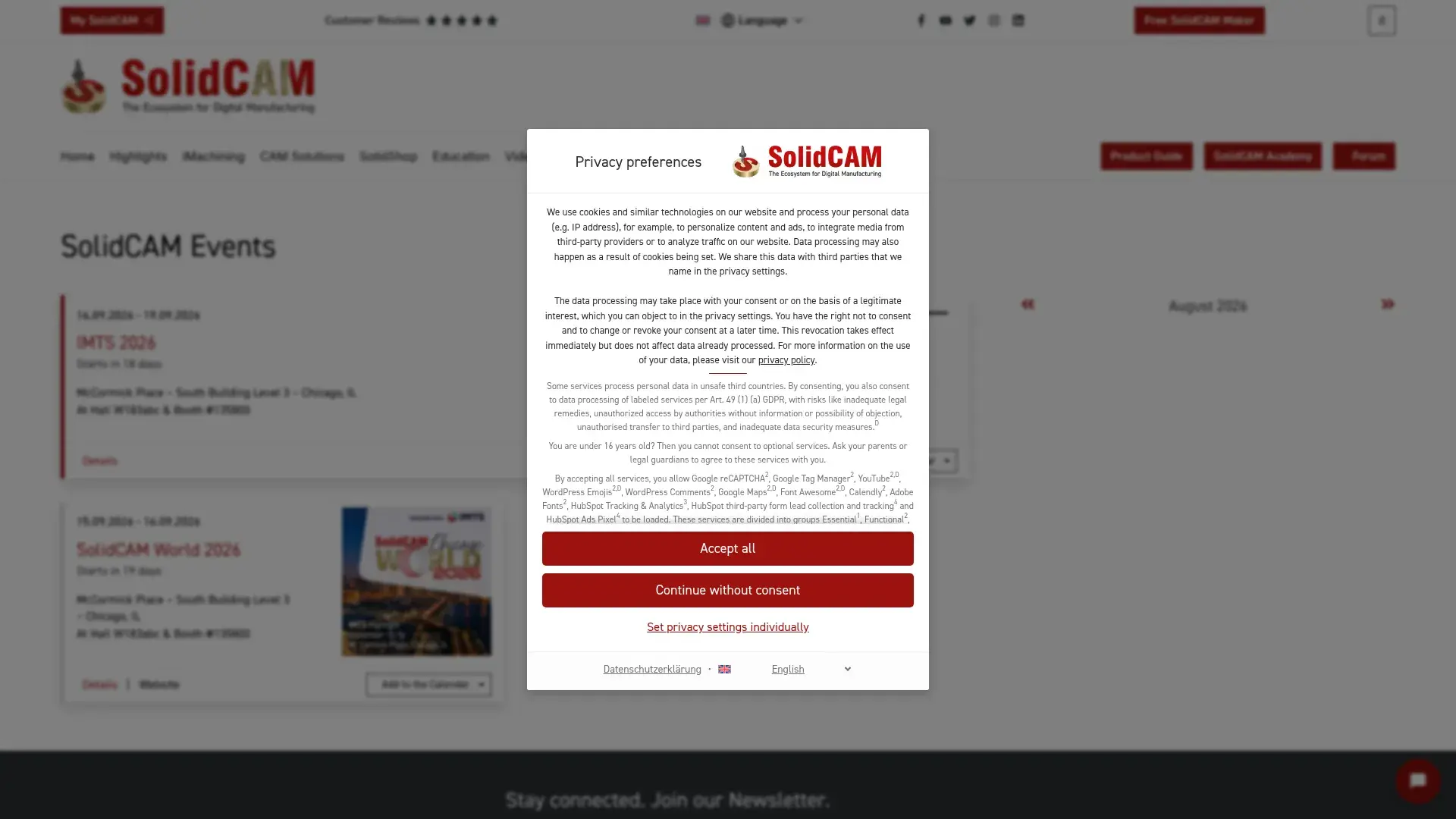 The SolidCAM World 2026 website